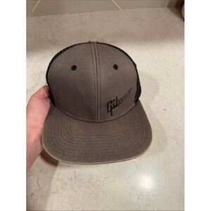 Gibson Guitars Trucker Hat Mens Charcoal Grey Black Mesh Snapback Flat Bill Cap